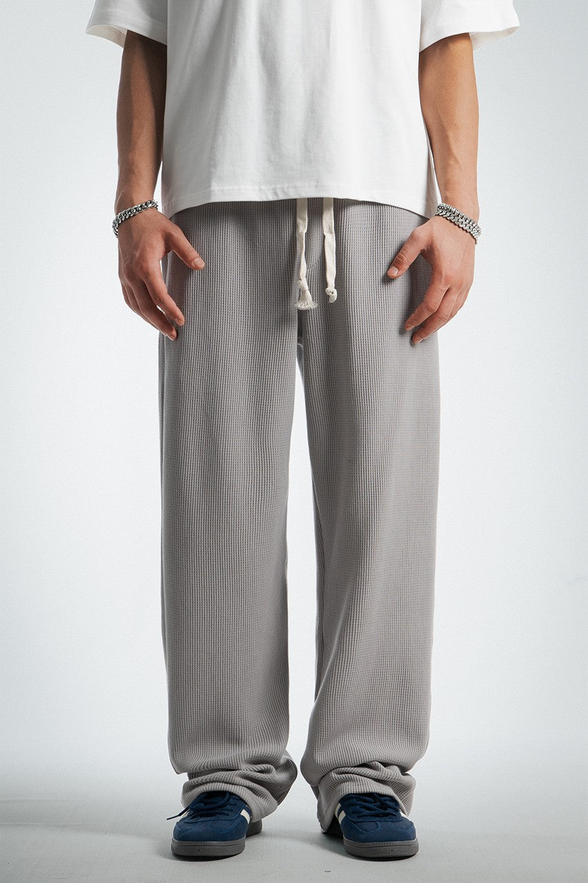 Waffle Kumaş Gri Baggy Pantalon
