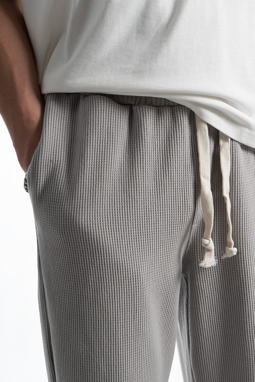 Waffle Kumaş Gri Baggy Pantalon