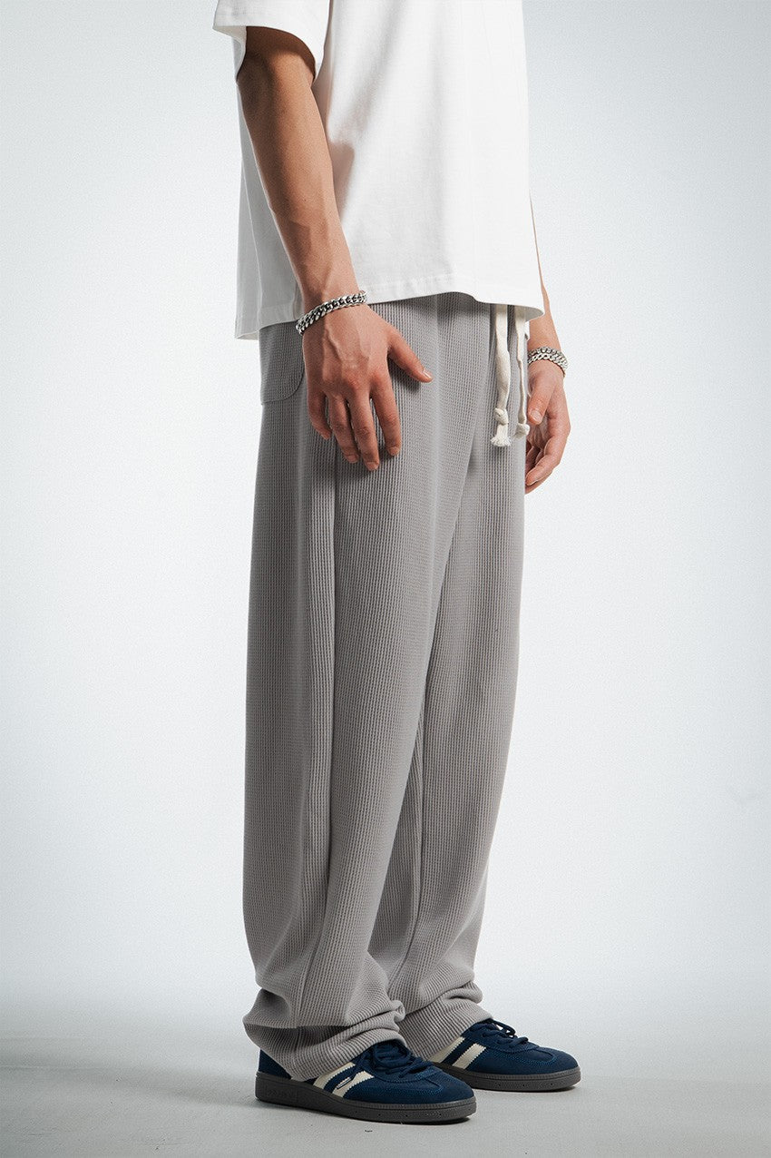 Waffle Kumaş Gri Baggy Pantalon