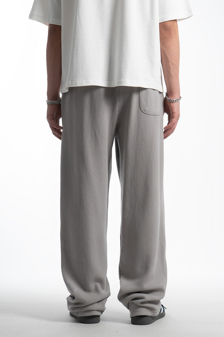 Waffle Kumaş Gri Baggy Pantalon