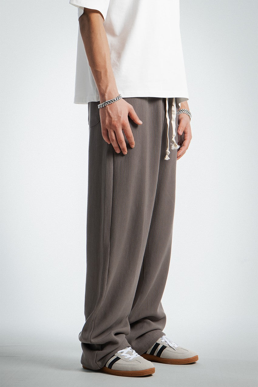 Waffle Kumaş Bej Baggy Pantalon