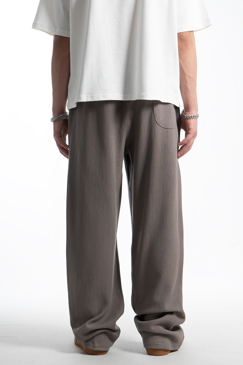 Waffle Kumaş Bej Baggy Pantalon