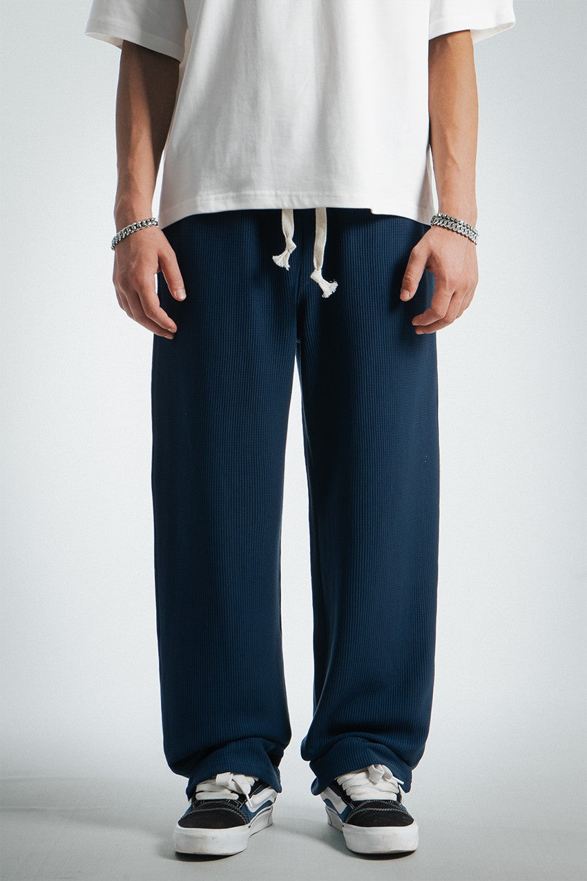 Waffle Kumaş Lacivert Baggy Pantalon