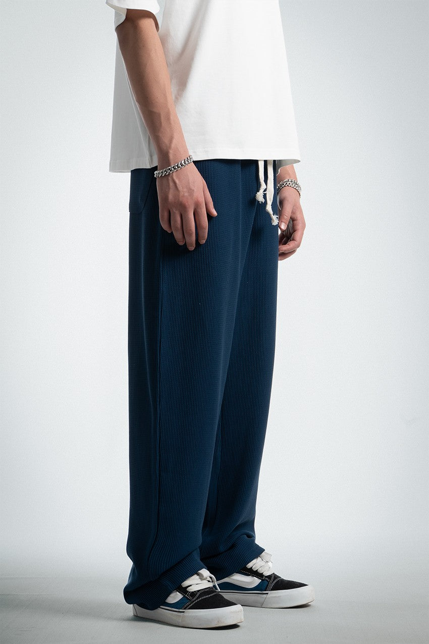 Waffle Kumaş Lacivert Baggy Pantalon