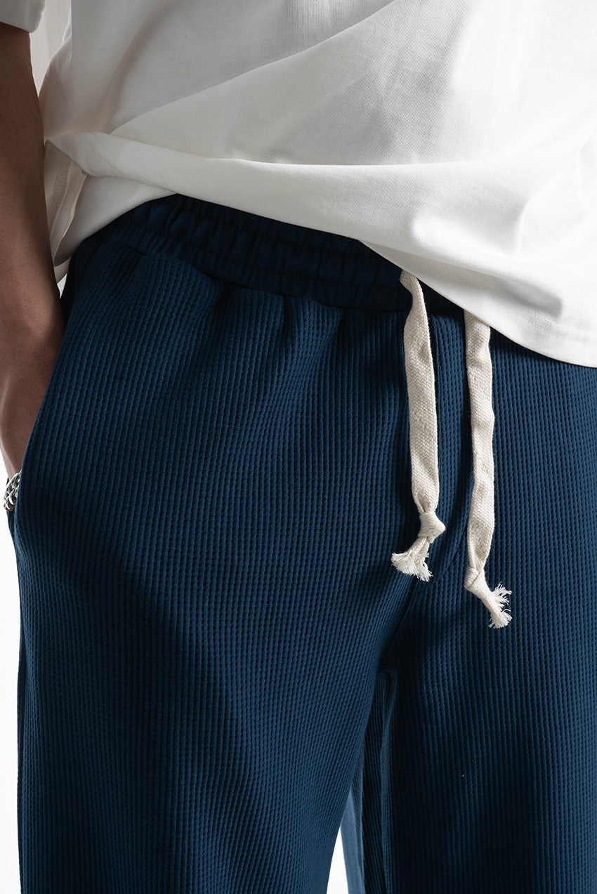 Waffle Kumaş Lacivert Baggy Pantalon