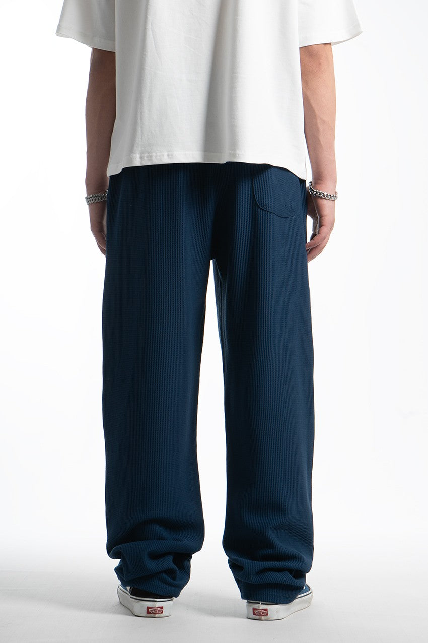 Waffle Kumaş Lacivert Baggy Pantalon