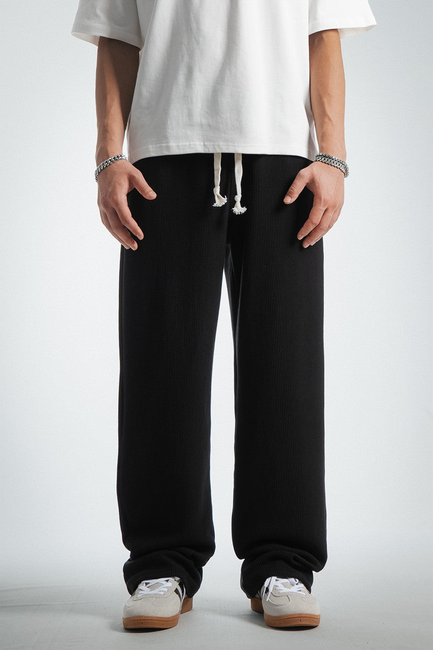 Waffle Kumaş Siyah Baggy Pantalon
