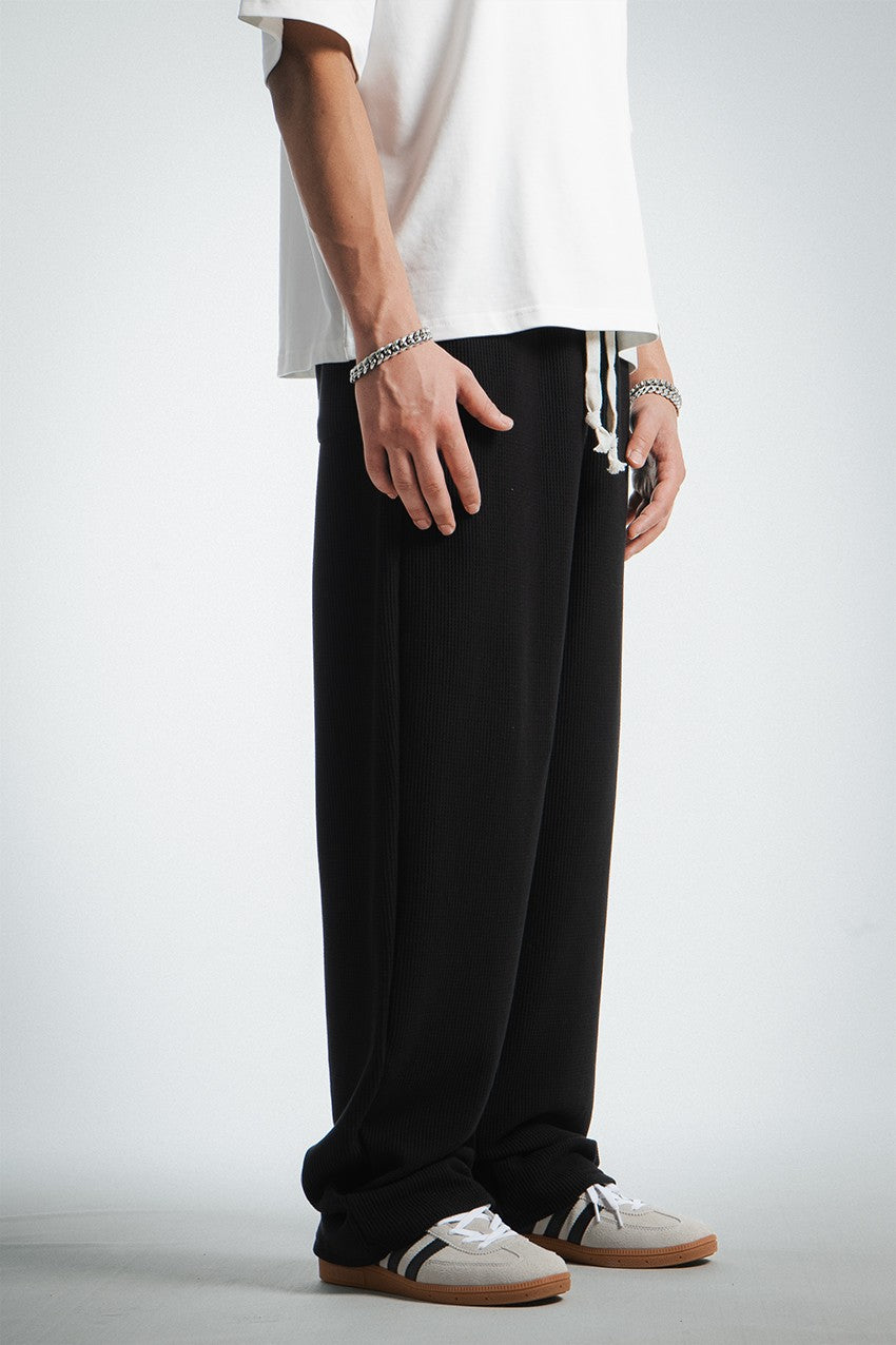 Waffle Kumaş Siyah Baggy Pantalon