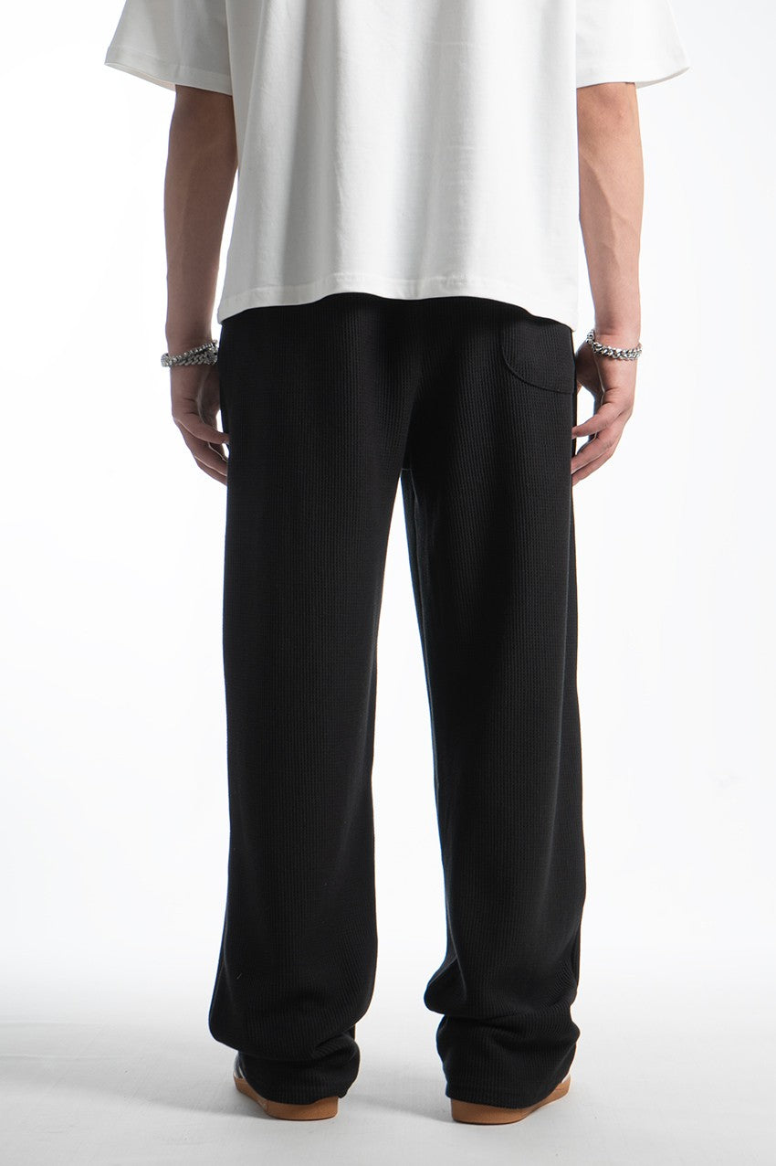 Waffle Kumaş Siyah Baggy Pantalon